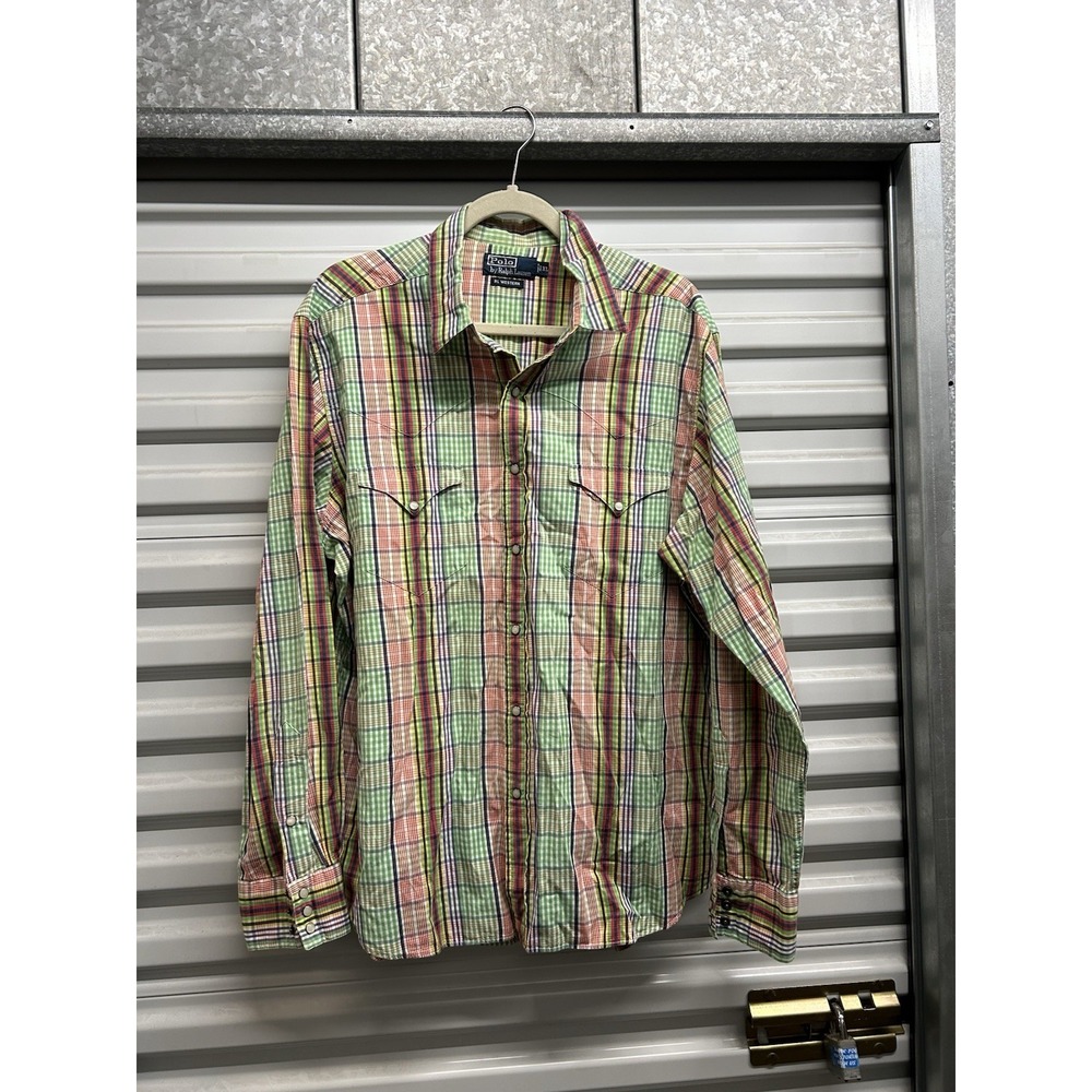 Polo Ralph Lauren Mens Button Up RL Western Men's Pearl Snap Multicolor Shirt XL